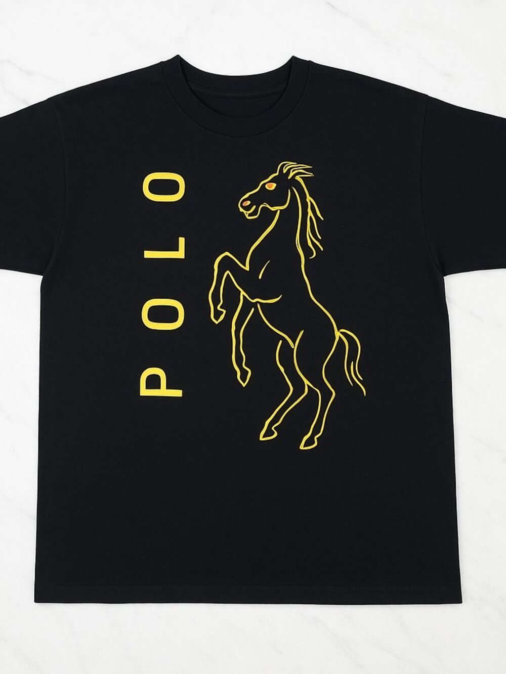 Black Polo Horse Graphic T-Shirt – Gold Equestrian Inspired Casual Tee